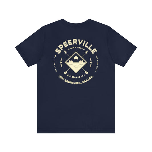 Speerville, New Brunswick.  Premium Quality, Cream on Navy, Gender Neutral, T-shirt.