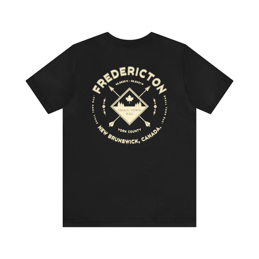 Fredericton, New Brunswick.  Cream on Black, Gender Neutral,  Premium Cotton T-shirt.