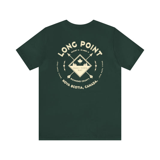 Long Point, Nova Scotia.  Cream on Forest Green, Gender Neutral,  Premium Cotton T-shirt.