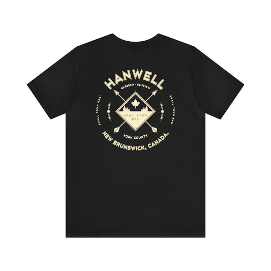 Hanwell, New Brunswick.  Cream on Black, Gender Neutral,  Premium Cotton T-shirt.