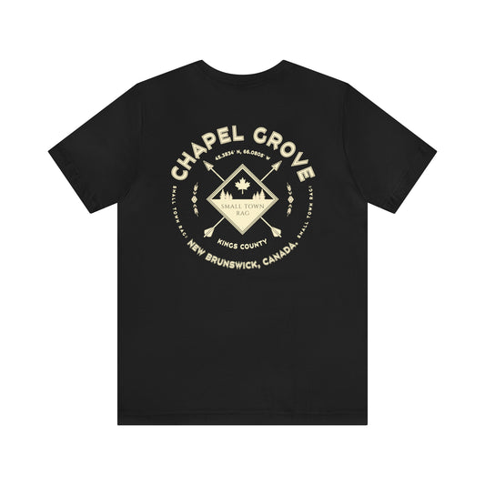 Chapel Grove, New Brunswick.  Premium Quality, Cream on Black, Gender Neutral, T-shirt.