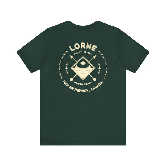 Lorne, New Brunswick.  Cream on Forest Green, Gender Neutral,  Premium Cotton T-shirt.