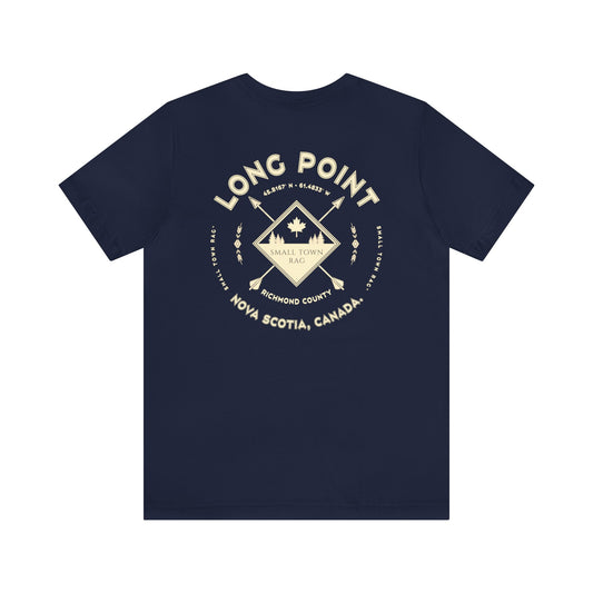 Long Point, Nova Scotia.  Cream on Navy, Gender Neutral,  Premium Cotton T-shirt.