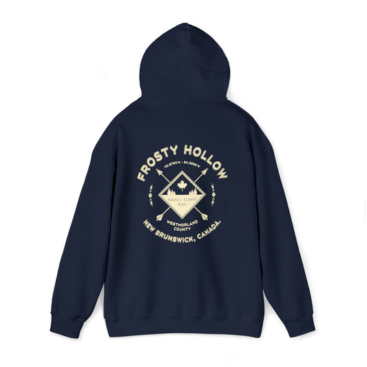 Frosty Hollow, New Brunswick.  Cream on Navy, Gender Neutral, Pull-over Hoodie Sweatshirt.
