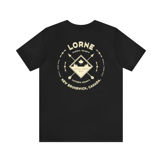 Lorne, New Brunswick.  Cream on Black, Gender Neutral,  Premium Cotton T-shirt.