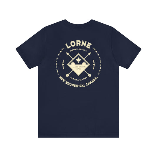 Lorne, New Brunswick.  Cream on Navy, Gender Neutral,  Premium Cotton T-shirt.