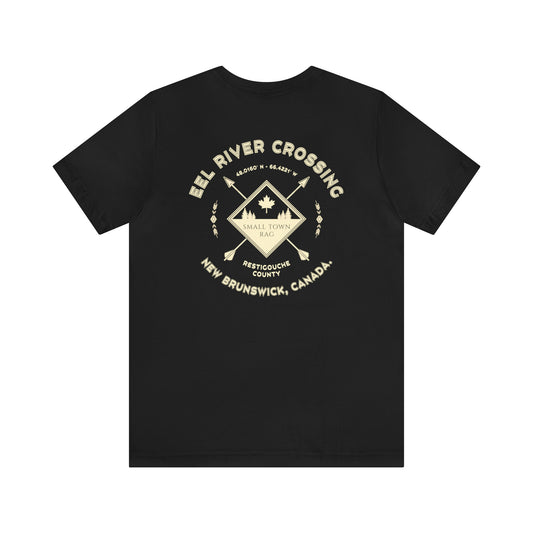 Eel River Crossing, New Brunswick.  Cream on Black, Gender Neutral,  Premium Cotton T-shirt.
