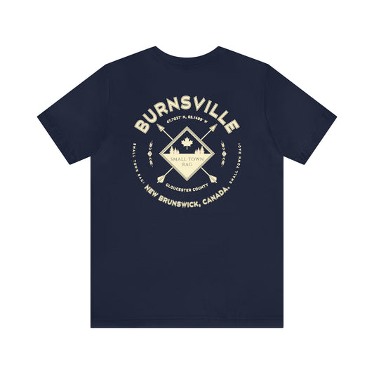 Burnsville, New Brunswick.  Premium Quality, Cream on Navy, Gender Neutral, T-shirt.