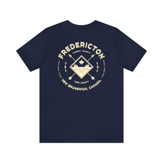 Fredericton, New Brunswick.  Cream on Navy, Gender Neutral,  Premium Cotton T-shirt.