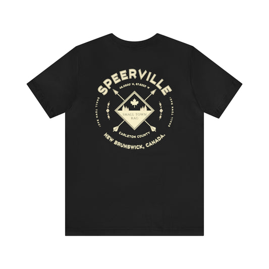 Speerville, New Brunswick.  Premium Quality, Cream on Black, Gender Neutral, T-shirt.