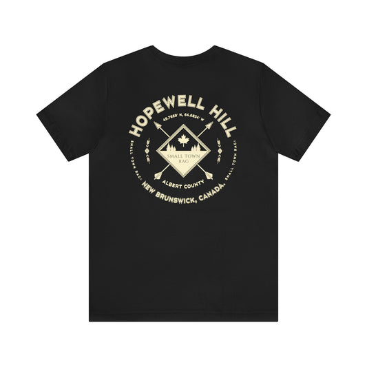 Hopewell Hill, New Brunswick.  Premium Quality, Cream on Black, Gender Neutral, T-shirt.
