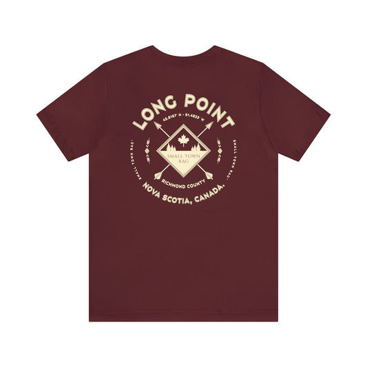 Long Point, Nova Scotia.  Cream on Maroon, Gender Neutral,  Premium Cotton T-shirt.