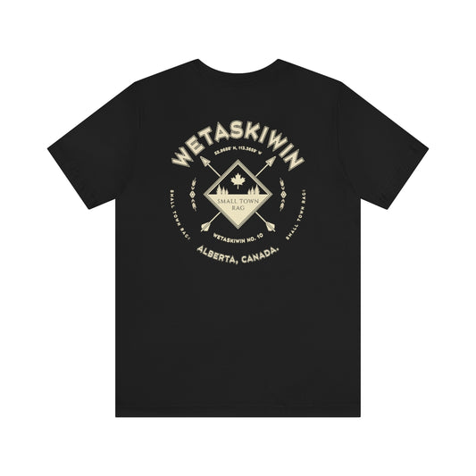 Wetaskiwin, Alberta.  Canada.  Cream on Black, Gender Neutral, T-shirt, Designed by Small Town Rag.