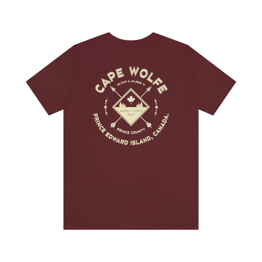Cape Wolfe, Prince Edward Island.  Canada.  T-shirt, Cream on Maroon, Gender Neutral.