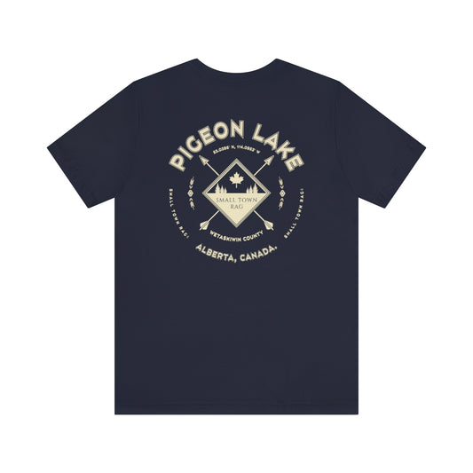 Pigeon Lake, Alberta.  Canada.  Cream on Navy, Gender Neutral, T-shirt, Designed by Small Town Rag.