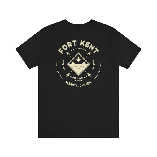 Fort Kent, Alberta.  Canada.  Cream on Black, Gender Neutral, T-shirt, Designed by Small Town Rag.