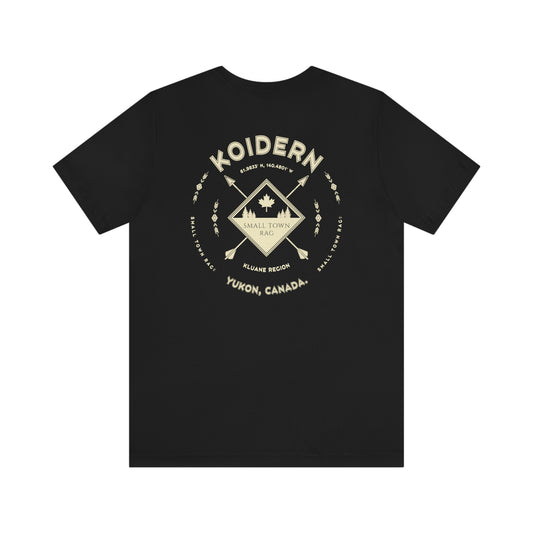 Koidern, Yukon.  Canada.  Cream on Black, Gender Neutral, T-shirt, Designed by Small Town Rag.