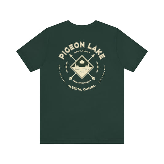 Pigeon Lake, Alberta.  Canada.  Cream on Forest Green, Gender Neutral, T-shirt, Designed by Small Town Rag.