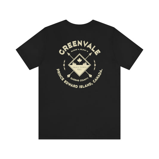Greenvale, Prince Edward Island.  Canada.  T-shirt, Cream on Black, Gender Neutral.