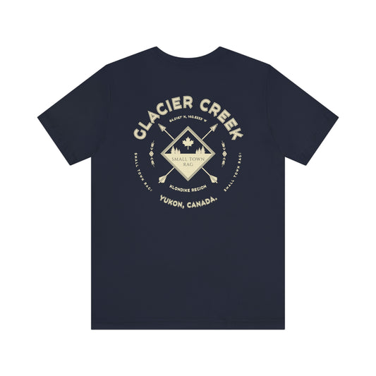 Glacier Creek, Yukon.  Canada.  Cream on Navy, Gender Neutral, T-shirt, Designed by Small Town Rag.