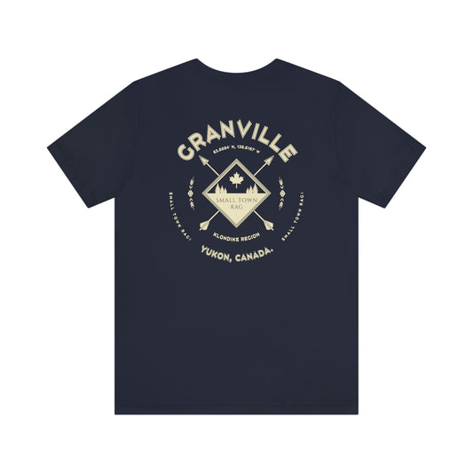 Granville, Yukon.  Canada.  Cream on Navy, Gender Neutral, T-shirt, Designed by Small Town Rag.