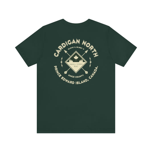 Cardigan North, Prince Edward Island.  Canada.  T-shirt, Cream on Forest Green, Gender Neutral.