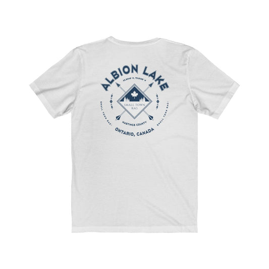 Albion Lake, Ontario.  Canada. Navy on White, Gender Neutral, T-shirt, Designed by Small Town Rag-SMALL TOWN RAG