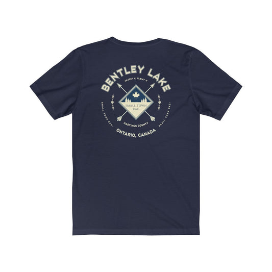Bentley Lake, Ontario.  Canada. Light Cream on Navy, Gender Neutral, T-shirt, Designed by Small Town Rag-SMALL TOWN RAG