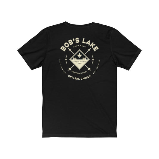 Bob's Lake, Ontario.  Canada. Cream on Black, Gender Neutral, T-shirt, Designed by Small Town Rag.-SMALL TOWN RAG