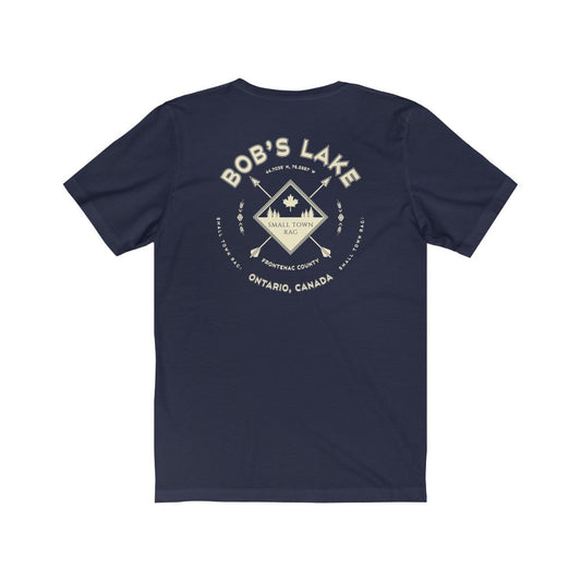 Bob's Lake, Ontario.  Canada. Cream on Navy, Gender Neutral, T-shirt, Designed by Small Town Rag.-SMALL TOWN RAG