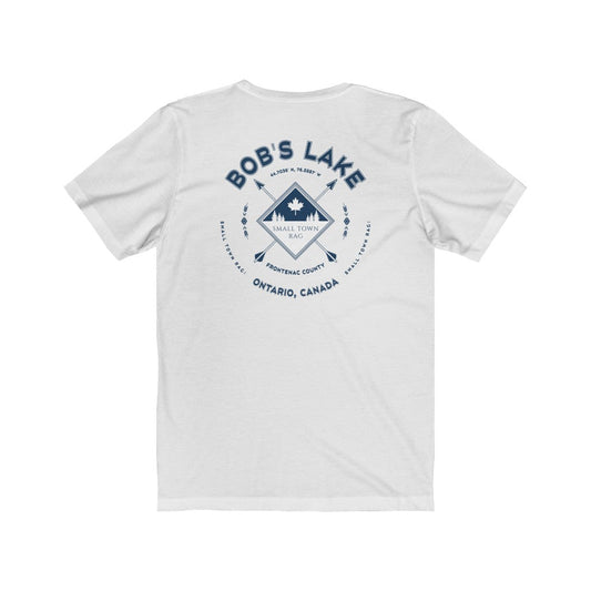Bob's Lake, Ontario.  Canada. Navy on White, Gender Neutral, T-shirt, Designed by Small Town Rag.-SMALL TOWN RAG