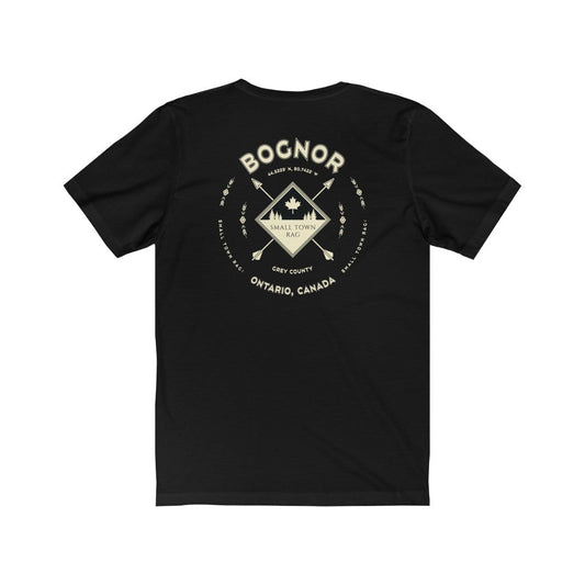 Bognor, Ontario.  Canada. Light Cream on Black, Gender Neutral, T-shirt, Designed by Small Town Rag-SMALL TOWN RAG
