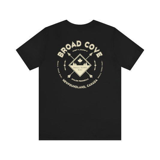 Broad Cove, Newfoundland.  Canada. Cream on Black, Gender Neutral, T-shirt, Designed by Small Town Rag.-SMALL TOWN RAG