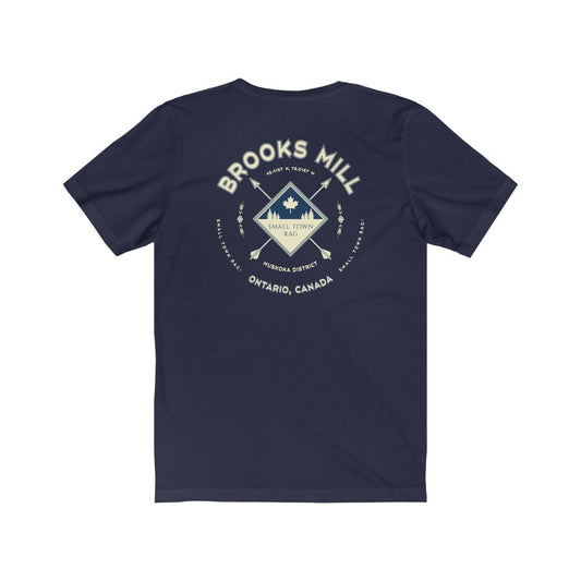 Brooks Mill, Ontario.  Canada. Light Cream on Navy, Gender Neutral, T-shirt, Designed by Small Town Rag-SMALL TOWN RAG