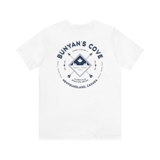 Bunyan's Cove, Newfoundland.  Canada. Navy on White, Gender Neutral, T-shirt, Designed by Small Town Rag.-SMALL TOWN RAG