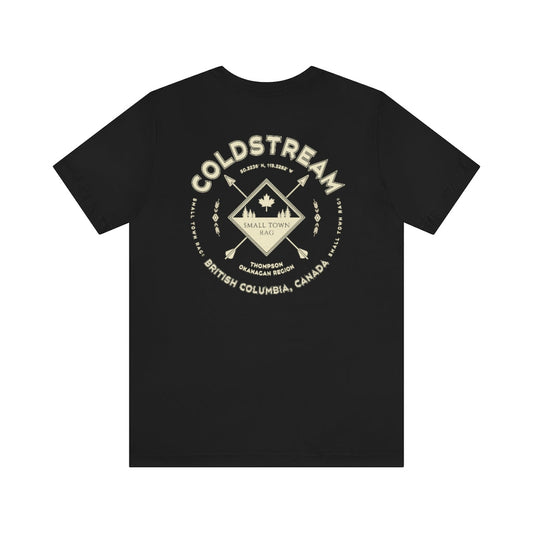 Coldstream, British Columbia.  Canada. Cream on Black, Gender Neutral, T-shirt, Designed by Small Town Rag.-SMALL TOWN RAG