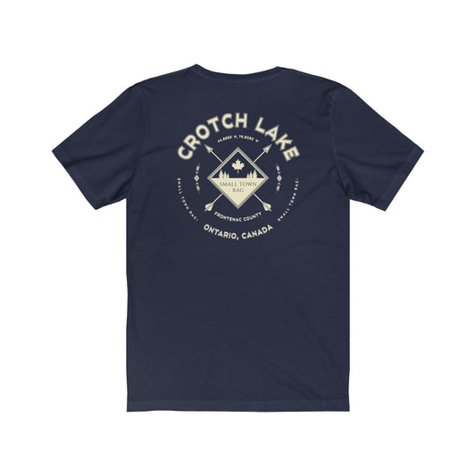 Crotch Lake, Ontario.  Canada. Cream on Navy, Gender Neutral, T-shirt, Designed by Small Town Rag.-SMALL TOWN RAG