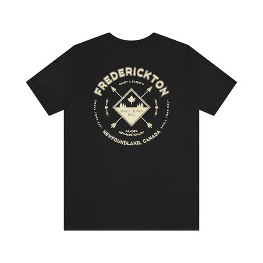 Frederickton, Newfoundland.  Canada. Cream on Black, Gender Neutral, T-shirt, Designed by Small Town Rag.-SMALL TOWN RAG