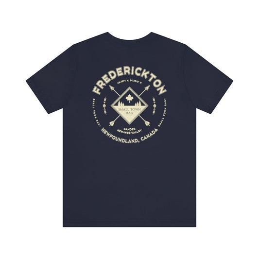 Frederickton, Newfoundland.  Canada. Cream on Navy, Gender Neutral, T-shirt, Designed by Small Town Rag.-SMALL TOWN RAG