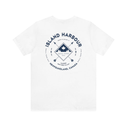 Island Harbour, Newfoundland.  Canada. Navy on White, Gender Neutral, T-shirt, Designed by Small Town Rag.-SMALL TOWN RAG