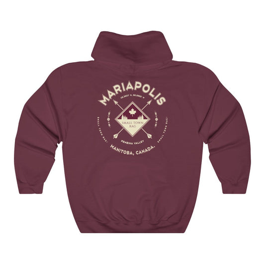 Mariapolis, Manitoba.  Canada.  Cream on Maroon, Pull-over Hoodie, Hooded Sweater Shirt, Gender Neutral.