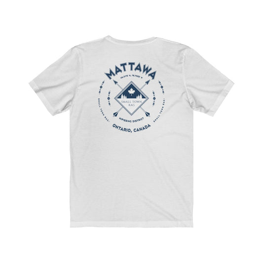 Mattawa, Ontario.  Canada. Navy on White, Gender Neutral, T-shirt, Designed by Small Town Rag.-SMALL TOWN RAG