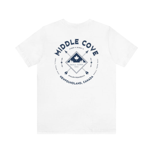 Middle Cove, Newfoundland.  Canada. Navy on White, Gender Neutral, T-shirt, Designed by Small Town Rag.-SMALL TOWN RAG