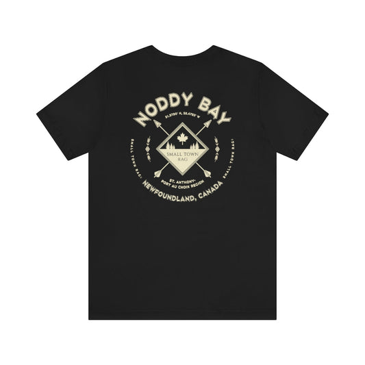 Noddy Bay, Newfoundland.  Canada. Cream on Black, Gender Neutral, T-shirt, Designed by Small Town Rag.-SMALL TOWN RAG