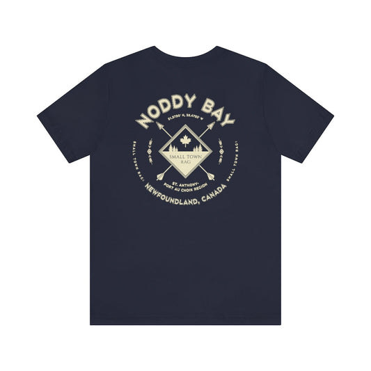 Noddy Bay, Newfoundland.  Canada. Cream on Navy, Gender Neutral, T-shirt, Designed by Small Town Rag.-SMALL TOWN RAG