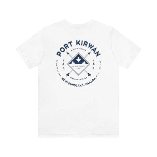 Port Kirwan, Newfoundland.  Canada. Navy on White, Gender Neutral, T-shirt, Designed by Small Town Rag.-SMALL TOWN RAG
