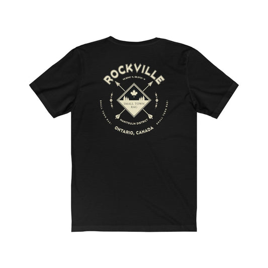Rockville, Ontario.  Canada. Cream on Black, Gender Neutral, T-shirt, Designed by Small Town Rag.-SMALL TOWN RAG