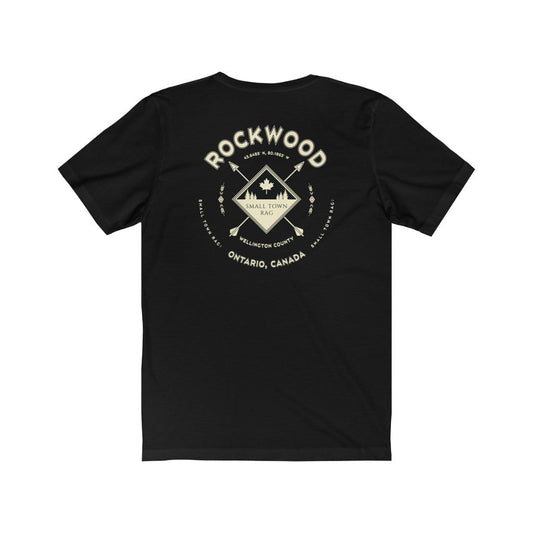 Rockwood, Ontario.  Canada. Cream on Black, Gender Neutral, T-shirt, Designed by Small Town Rag-SMALL TOWN RAG