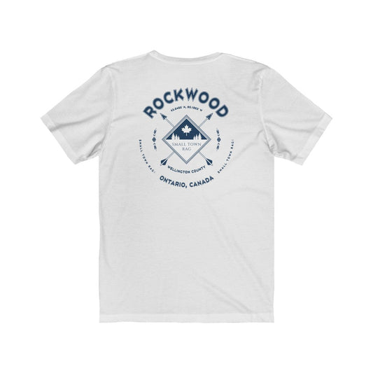 Rockwood, Ontario.  Canada. Navy on White, Gender Neutral, T-shirt, Designed by Small Town Rag-SMALL TOWN RAG