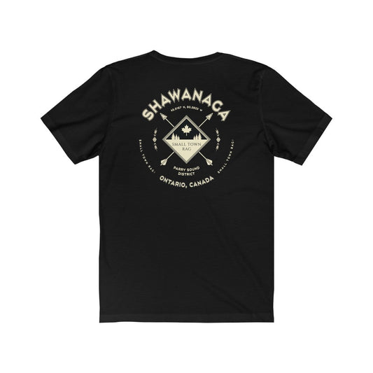 Shawanaga, Ontario.  Canada. Cream on Black, Gender Neutral, T-shirt, Designed by Small Town Rag.-SMALL TOWN RAG